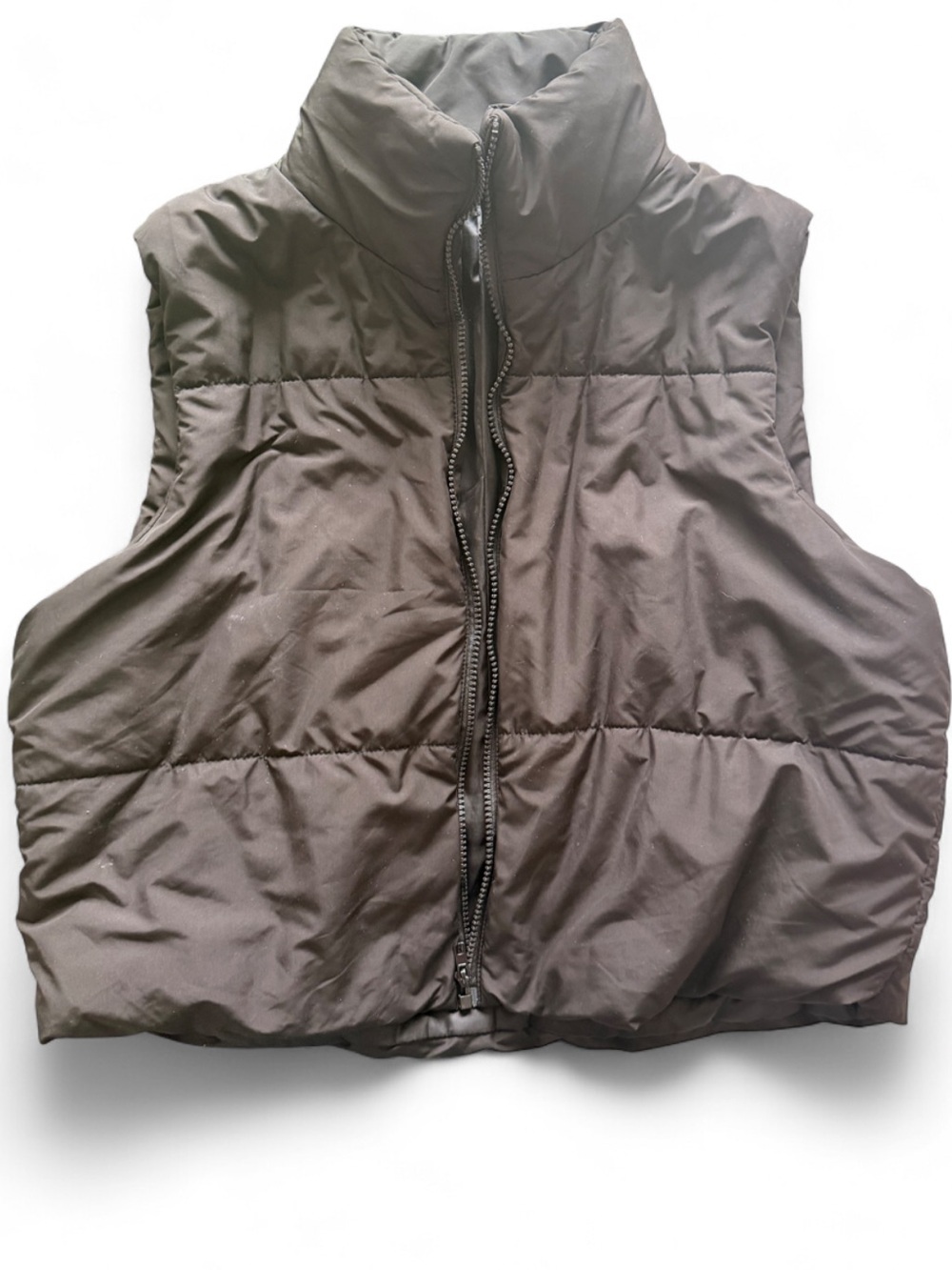 SHEIN Black Quilted Cropped Puffer Vest with High Collar